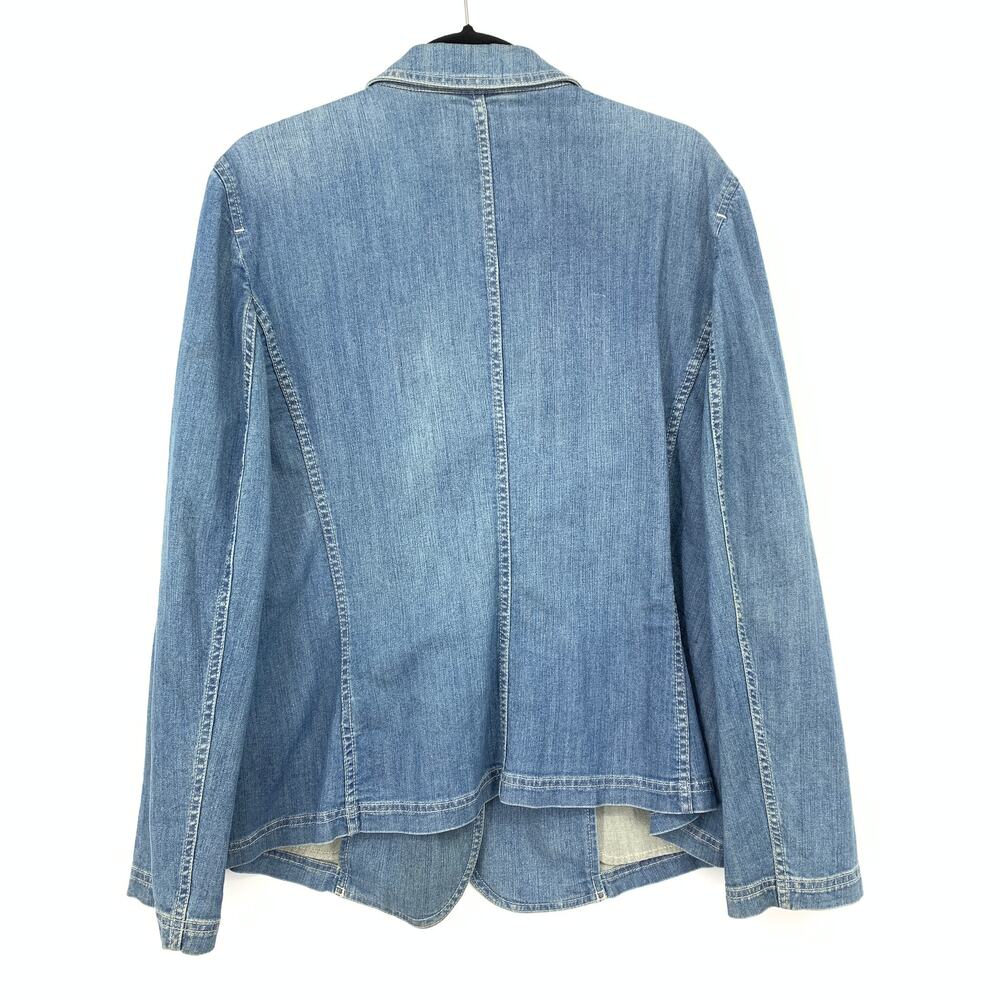 J Jill Denim Blazer Womens XL Blue Stretch Jean Jacket Tailored 2 Button - Picture 2 of 6